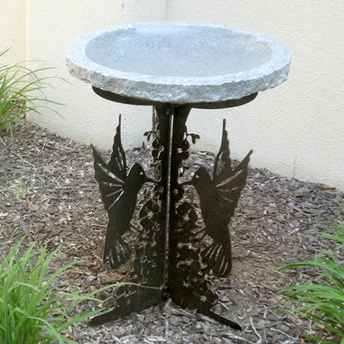Hummingbird Iron Birdbath with Charcoal Granite Top