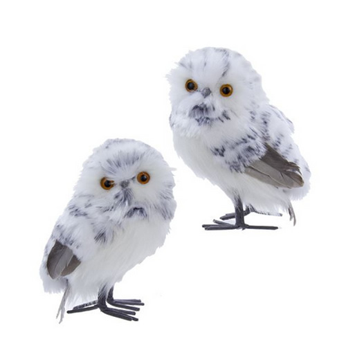 White & Black Owl Ornaments, Set of 2