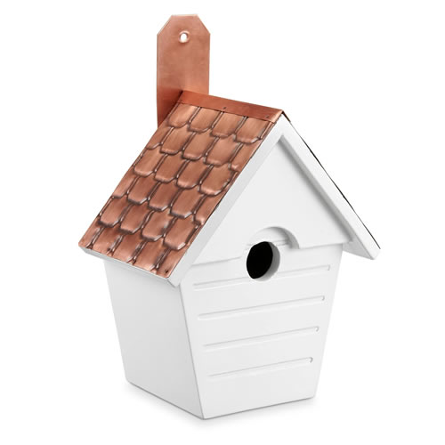 Classic Cottage Bird House with Shingled Antique Copper Roof