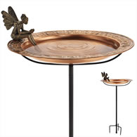 Greek Copper Bird Bath with Fairy and Garden Pole