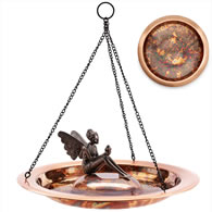 Hanging Fired Copper Bird Bath with Fairy